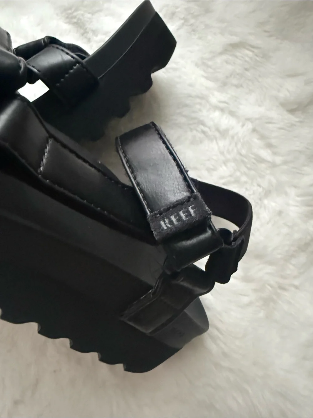 Reef Black Chunky Platform Sandals with Lug Sole